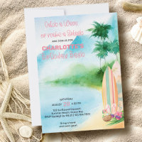 Surboard Watercolor Beach Anniversaire Bash