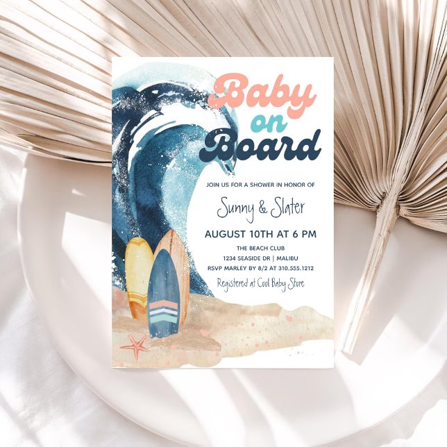 Invitation Surf | Baby On Board Beach Baby shower (Créateur téléchargé)