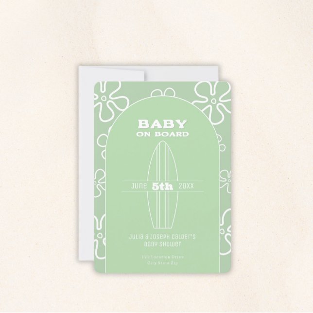 Invitation Surf Board Baby Shower - Custom Gender Neutral (Baby on Board Gender Neutral Shower - Invitations)