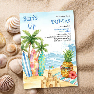 Invitation Surf ça décolle Aloha Plage Tropicale Anniversaire