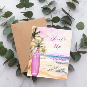 Invitation Surf de plage rétro surf de plage rose anniversair