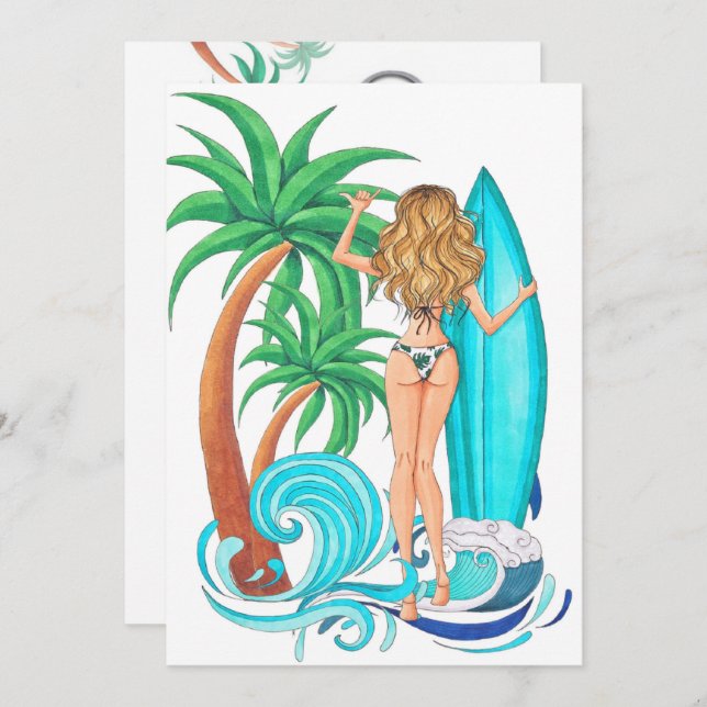 Invitation Surf d'été Plage vacances Anniversaire Fête (Devant / Derrière)