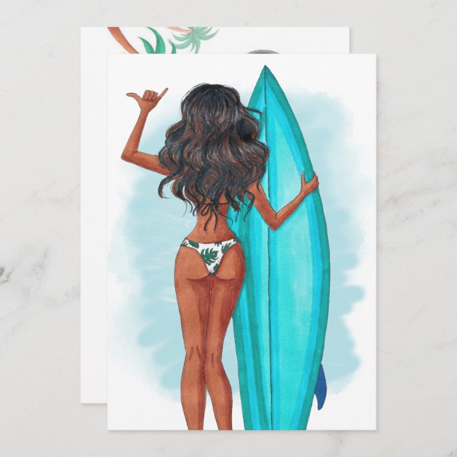 Invitation Surf d'été Plage vacances Anniversaire Fête Invita (Devant / Derrière)