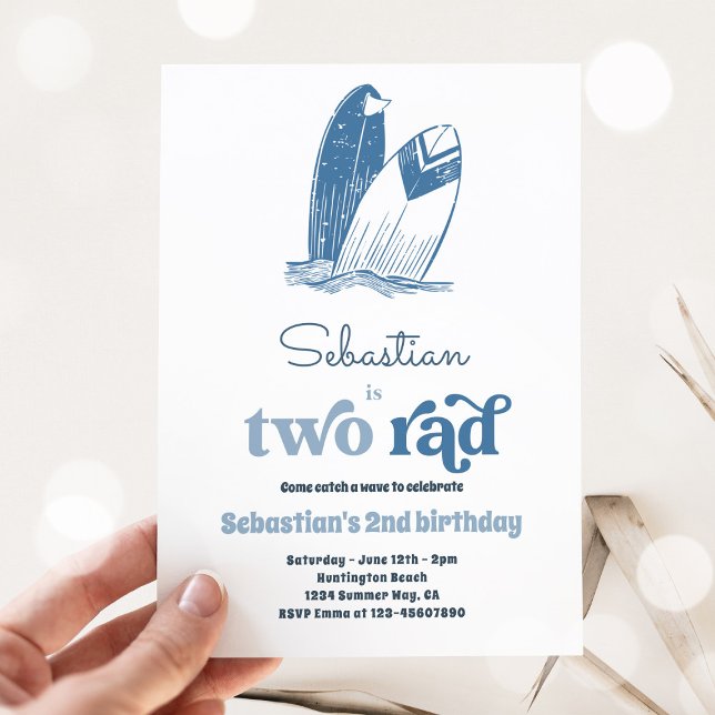 Invitation Surf Deux Rad Surf moderne 2e fête d'anniversaire (Créateur téléchargé)