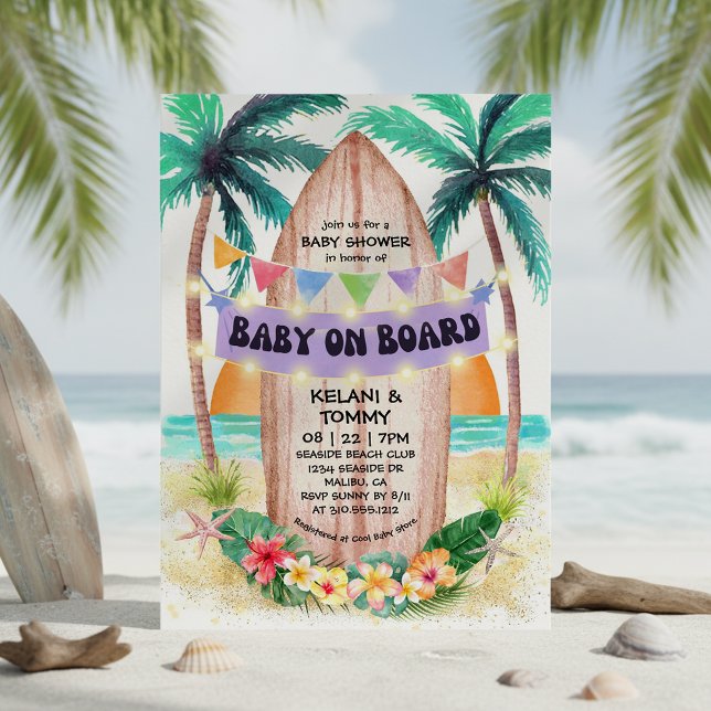 Invitation Surf et mer | Baby On Board Beach Baby shower (Créateur téléchargé)
