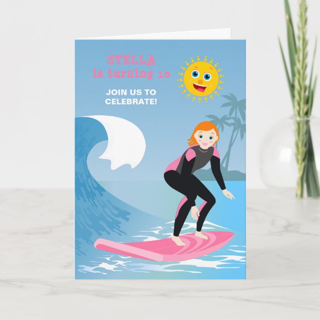 Invitation Surf Fille fête d'anniversaire (Devant)