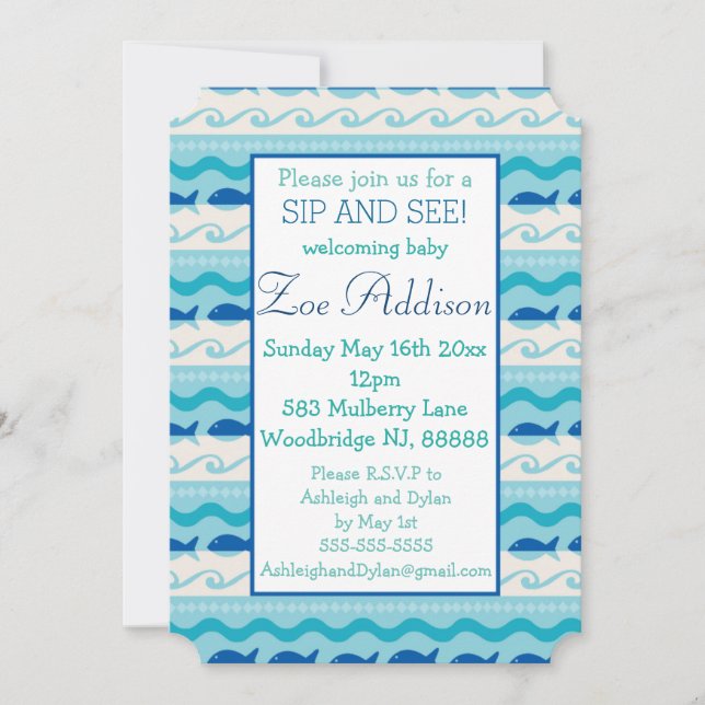 Invitation Surf 'N Fishies Nautical Baby Sip and See (Devant)