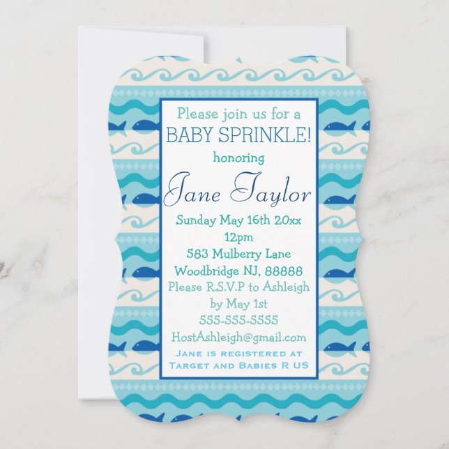 Invitation Surf 'N Fishies Nautical Baby Sprinkl (Devant)