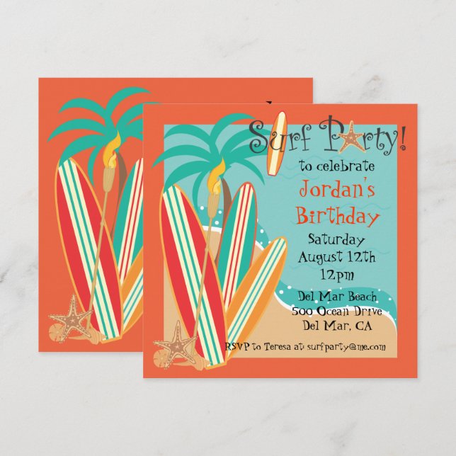 Invitation surf Party (Devant / Derrière)