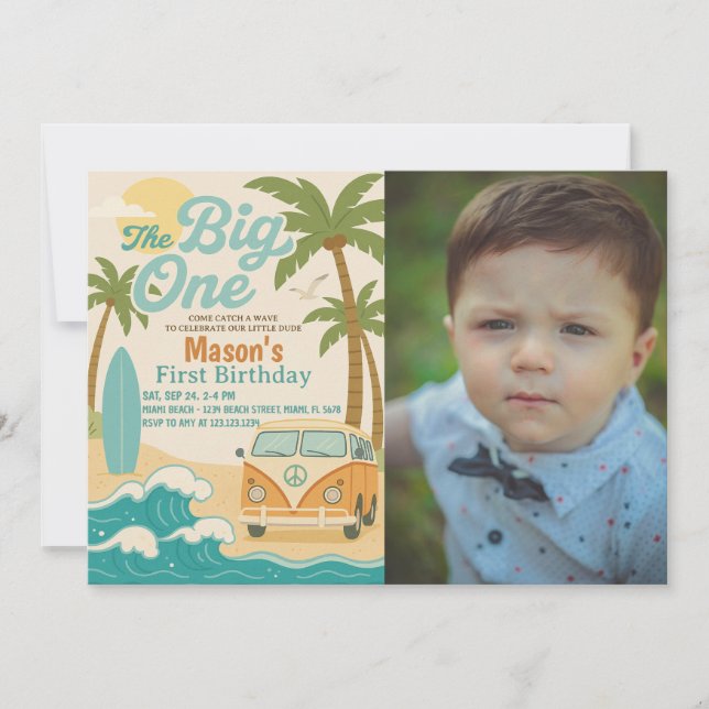 Invitation Surf’s Up ! Editable The Big One Boy 1er Anniversa (Devant)