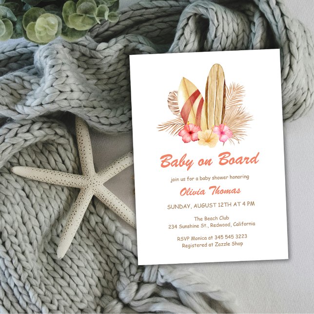 Invitation Surf Tropical Boho bébé à bord Baby shower (Boho Tropical Surf Baby On Board Baby Shower Invitation)