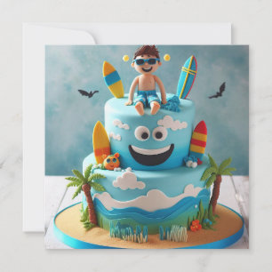 INVITATION SURF ! UN ENFANT DE SURFER SUR UN CAKE ANNIVERSAIR