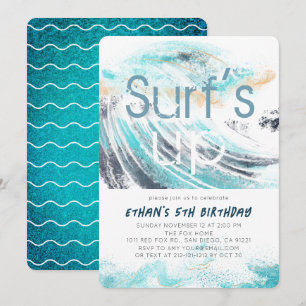 Invitation Surf Up Blue Wave Splash Surf 1er anniversaire