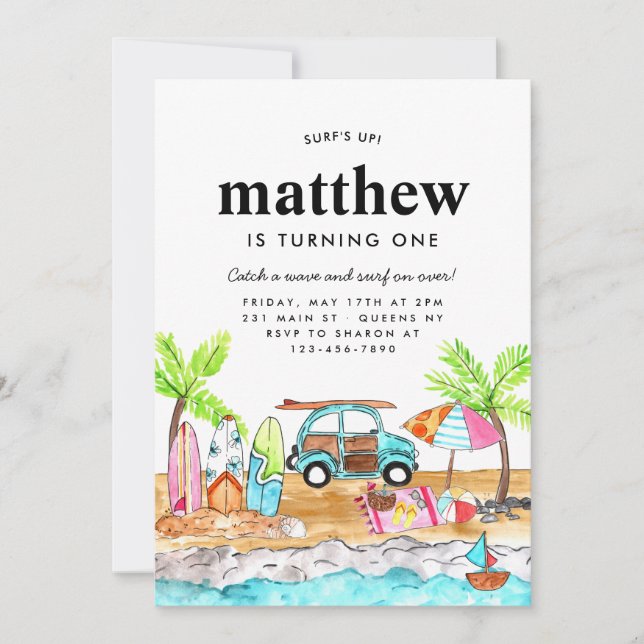 Invitation Surf Up Board Summer Beach Wave Surf Anniversaire (Devant)