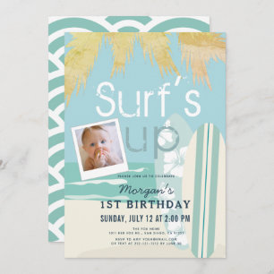 Invitation Surf  Up Boy Surfboards Beach Photo 1er anniversai