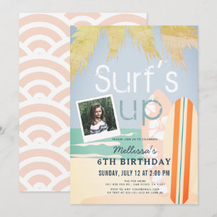 Invitation Surf Up Girl Surfboards Beach Photo Anniversaire