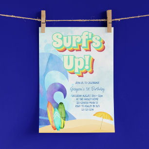 Invitation Surf Up Retro Beach Premier anniversaire
