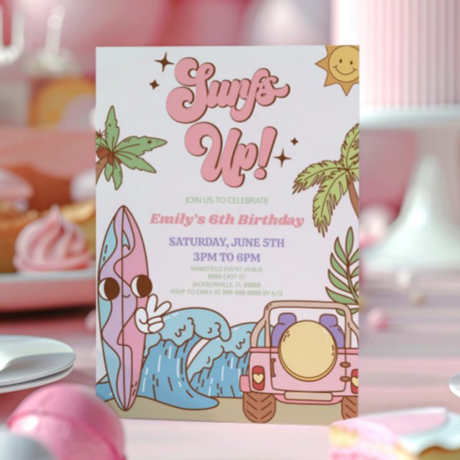 Invitation Surf Up ! Surf Board Super Rétro fête d'anniversai (Créateur téléchargé)