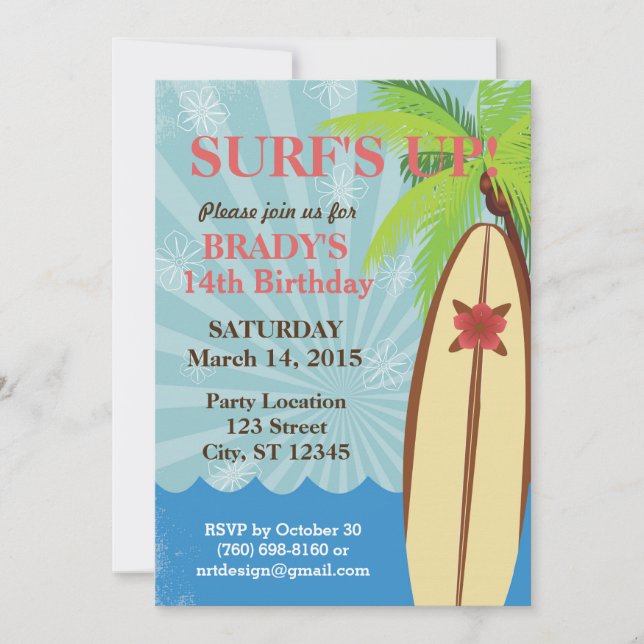 Invitation Surf vers le haut de partie de plage 5" x 7" (Devant)