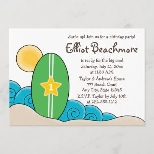 Invitation Surfboard Anniversaire pour enfants (n'importe que