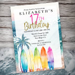 Invitation Surfboards Ocean Beach Femmes 17ème anniversaire<br><div class="desc">Sparkly Ocean Surfboard Beach Invitations pour le 17e anniversaire des femmes. Il Est Facile De Changer L'Exemple De Texte En Vous Propre En Cliquant Sur Personnaliser. Cliquez Sur Personnaliser Pour Modifier Le Type De Police, La Couleur De Police, La Taille De Police Ou Pour Ajouter/Supprimer/Modifier Le Texte Ou Les Éléments...</div>