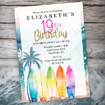 Invitation Surfboards Ocean Beach Femmes 19e anniversaire<br><div class="desc">Sparkly Ocean Surfboard Beach Invitations pour le 19e anniversaire des femmes. Il Est Facile De Changer L'Exemple De Texte En Vous Propre En Cliquant Sur Personnaliser. Cliquez Sur Personnaliser Pour Modifier Le Type De Police, La Couleur De Police, La Taille De Police Ou Pour Ajouter/Supprimer/Modifier Le Texte Ou Les Éléments...</div>