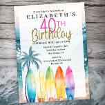 Invitation Surfboards Ocean Beach Femmes 40e anniversaire<br><div class="desc">Sparkly Ocean Surfboard Beach Invitations pour le 40e anniversaire des femmes. Il Est Facile De Changer L'Exemple De Texte En Vous Propre En Cliquant Sur Personnaliser. Cliquez Sur Personnaliser Pour Modifier Le Type De Police, La Couleur De Police, La Taille De Police Ou Pour Ajouter/Supprimer/Modifier Le Texte Ou Les Éléments...</div>