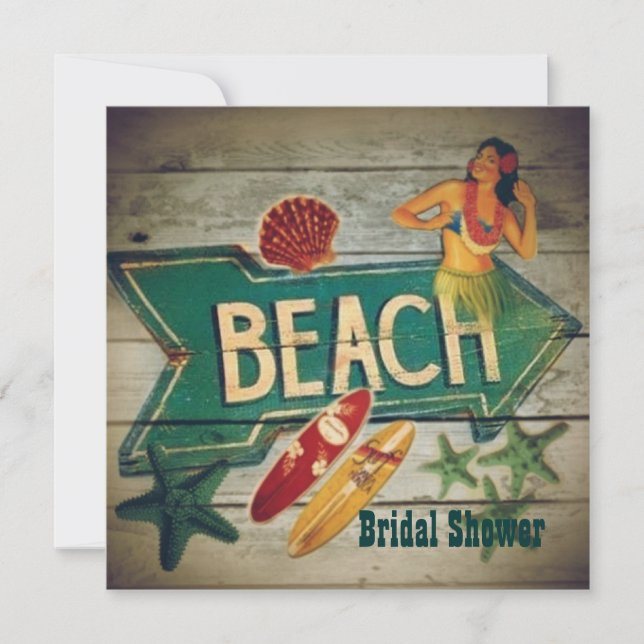 Invitation Surfer Aloha Hula Girl hawaii douche nuptiale (Devant)