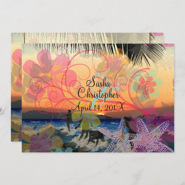 Invitation SURFER AU SUNSET/HAWAII/do-it-yourself INVIATIONS (Devant / Derrière)
