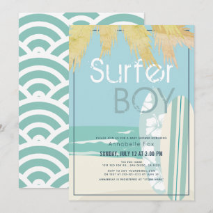 Invitation Surfer Boy Surfboards Baby shower de plage