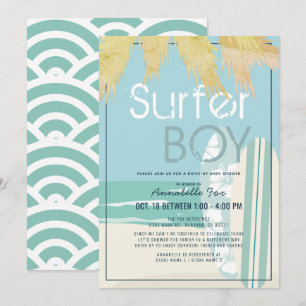 Invitation Surfer Boy Surfboards Beach Baby shower Drive-by