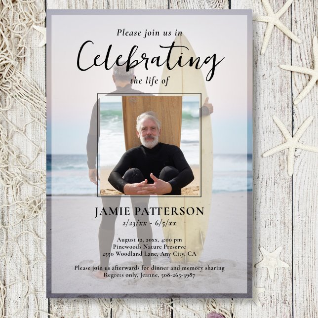 Invitation Surfer Celebration of Life Custom Photo Funeral (Créateur téléchargé)