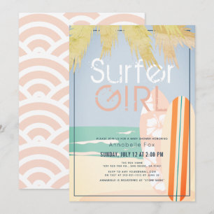 Invitation Surfer Girl Surfboards Baby shower de plage