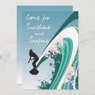 Invitation Surfer graphique sur le soleil de vague et la