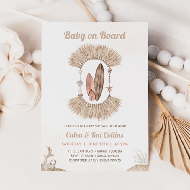 Invitation Surfing Beach Boho Baby On Board Baby Shower (Créateur téléchargé)