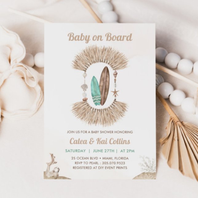 Invitation Surfing Beach Boho Baby On Board Baby Shower (Créateur téléchargé)