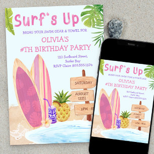Invitation Surfs Up Anniversaire Fille Surf
