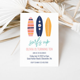 Invitation Surfs Up Girl Plage Surfboard Anniversaire