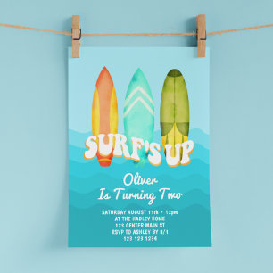 Invitation Surfs Up Surboard Kids 2e anniversaire
