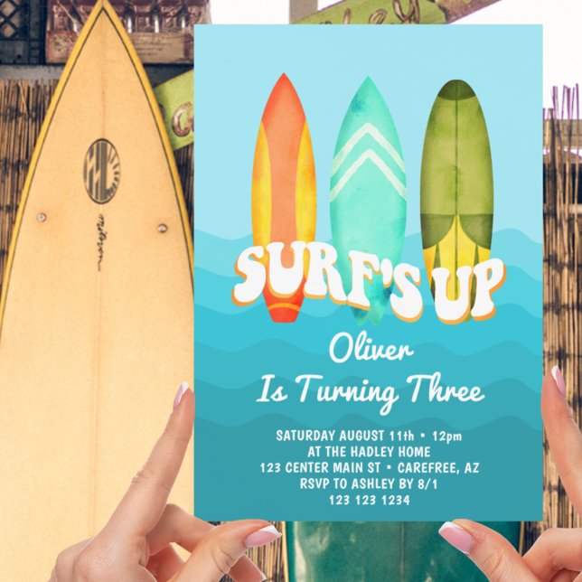 Invitation Surfs Up Surfboard Boy 3e anniversaire (Créateur téléchargé)