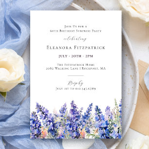 Invitation SURPISE FÊTE 60e anniversaire Bleu juillet Fleur d