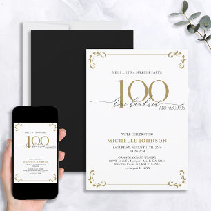 Invitation Surprise 100 & Fabulous Black & Gold Birthday
