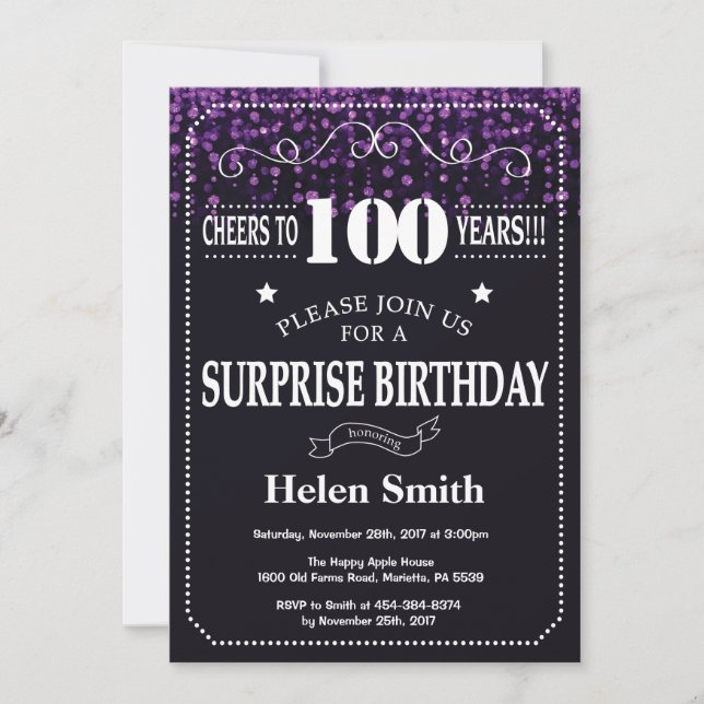 Invitation surprise 100e anniversaire avec paillet (Devant)