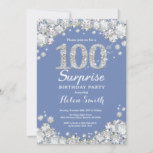 Invitation Surprise 100e anniversaire Blue Silver Diamond (Devant)