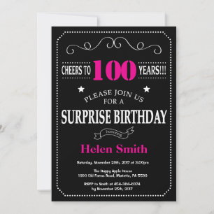 Invitation Surprise 100e anniversaire Hot rose et noir