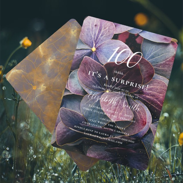 Invitation Surprise 100e anniversaire Hydrangea Or Violet Ble (Créateur téléchargé)