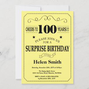 Invitation Surprise 100e Anniversaire Noir et Jaune