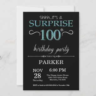 Invitation Surprise 100e Anniversaire Noir et Sarcelle