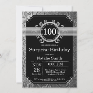 Invitation Surprise 100e Anniversaire Paillettes Noires et Ar