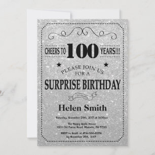 Invitation Surprise 100e Anniversaire Paillettes Noires et Ar